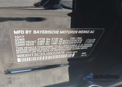 2018 BMW X1 xDrive28I из США, поврежденный, VIN WBXHT3C33J5K22475